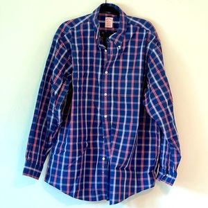Brooks Brothers 100% Pima Cotton Madison Button Down Plaid Red Blue Shirt XL